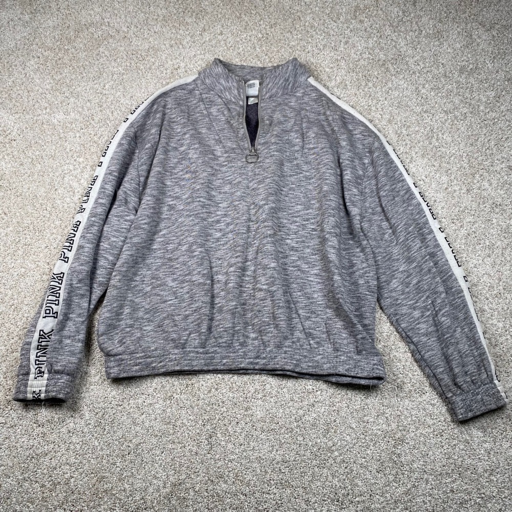 PINK Victoria's Secret Quarter Zip Pullover Sweatshirt‎ Heather Gray Logo XS